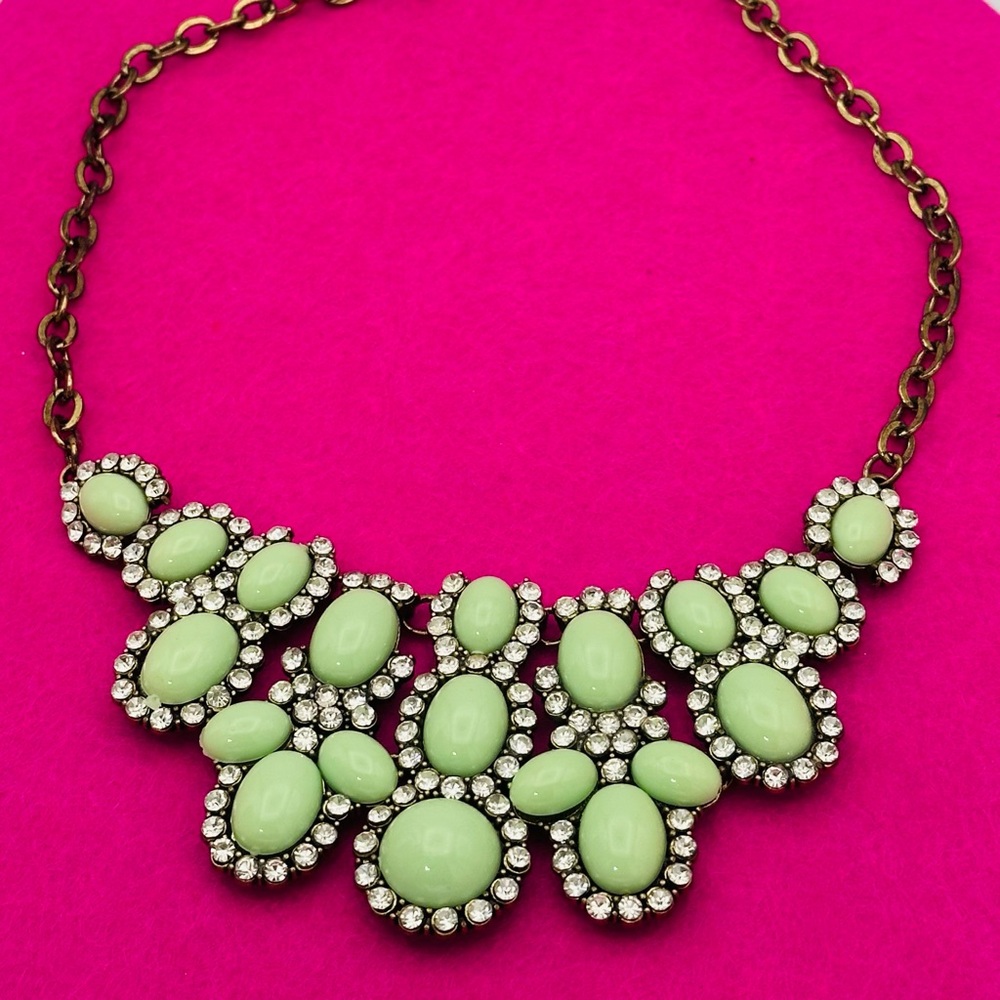 Mint Green Statement Necklace with Crystal Accents